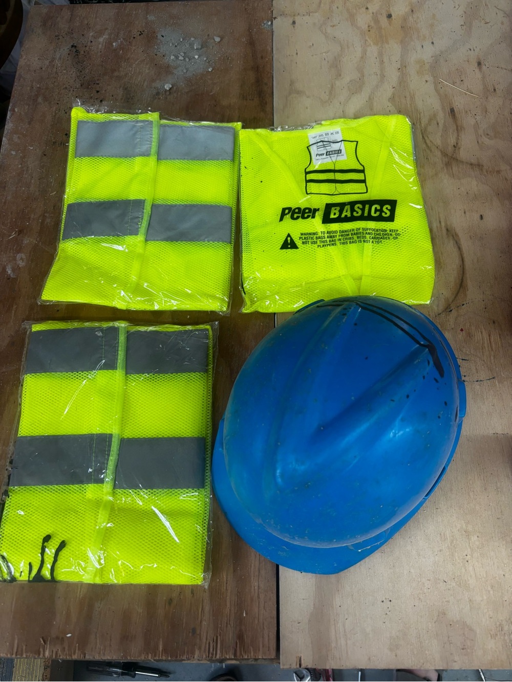 3 Peer Basics High-Visibility Yellow Safety Vest Pack with Blue Hard Hat